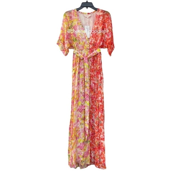 ROCOCO SAND Nesh Maxi Dress Orange Yellow Floral Metallic - Picture 2 of 6